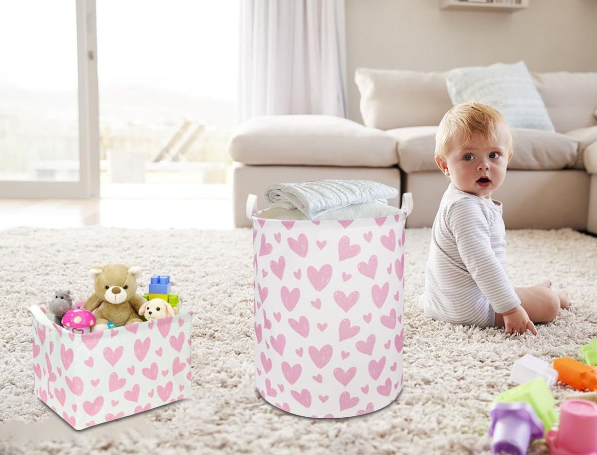 Large Round Canvas Linen Laundry Hamper,Waterproof Storage Bin for Books/Clothes, Laundry Basket, Gift Basket(Eucalyptus leaves)