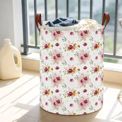 Large Round Canvas Linen Laundry Hamper,Waterproof Storage Bin for Books/Clothes, Laundry Basket, Gift Basket(Eucalyptus leaves)