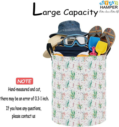 Large Round Canvas Linen Laundry Hamper,Waterproof Storage Bin for Books/Clothes, Laundry Basket, Gift Basket(Eucalyptus leaves)