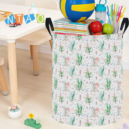 Large Round Canvas Linen Laundry Hamper,Waterproof Storage Bin for Books/Clothes, Laundry Basket, Gift Basket(Eucalyptus leaves)