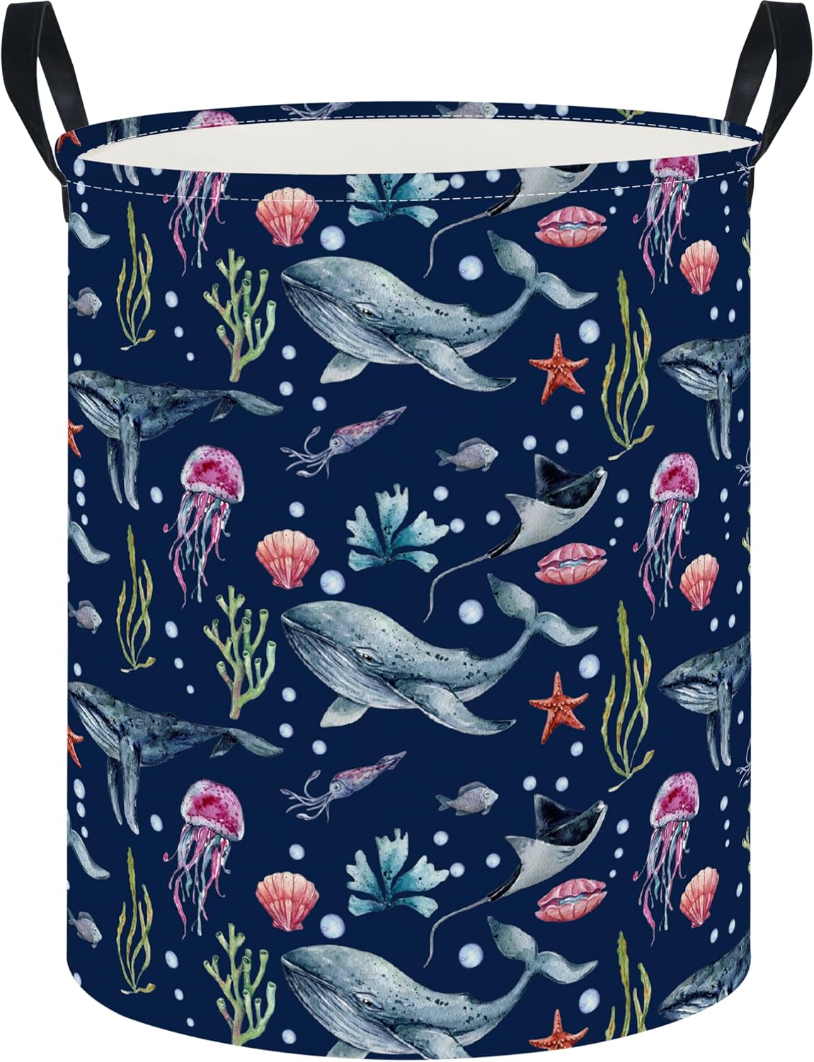Large Round Canvas Linen Laundry Hamper,Waterproof Storage Bin for Books/Clothes, Laundry Basket, Gift Basket(Eucalyptus leaves)