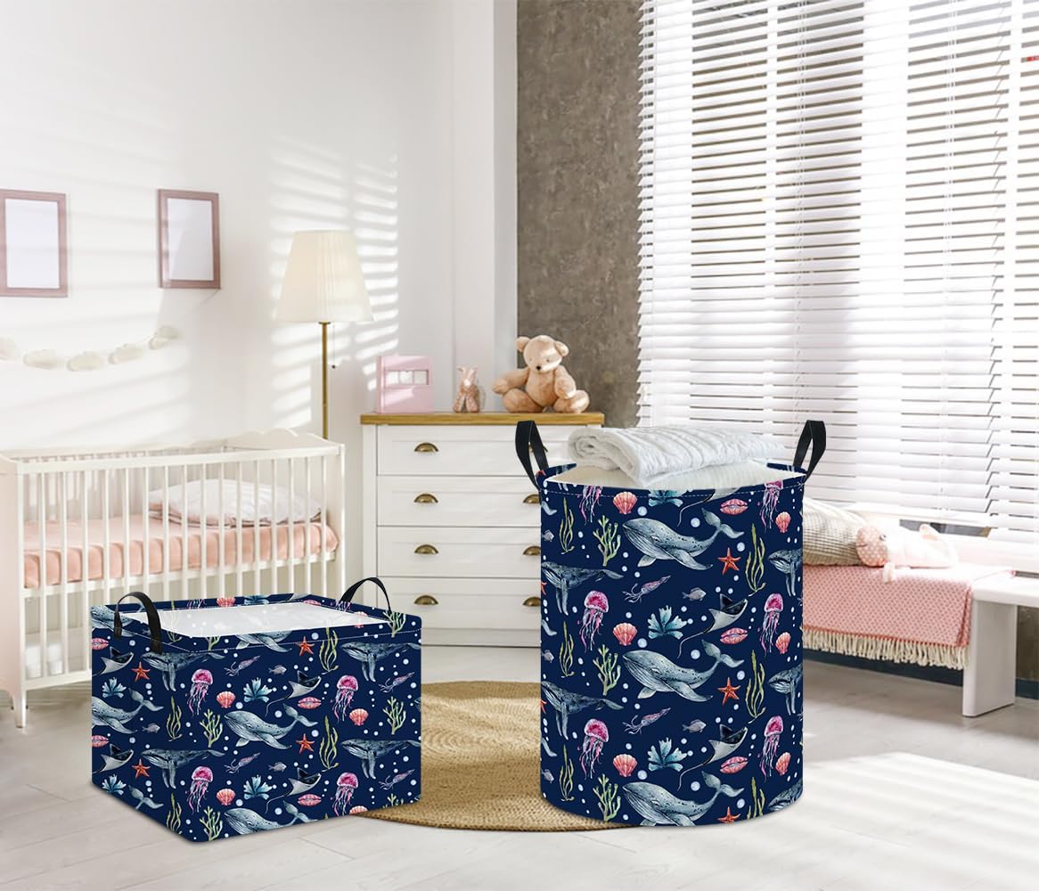 Large Round Canvas Linen Laundry Hamper,Waterproof Storage Bin for Books/Clothes, Laundry Basket, Gift Basket(Eucalyptus leaves)