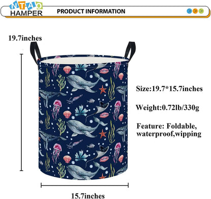 Large Round Canvas Linen Laundry Hamper,Waterproof Storage Bin for Books/Clothes, Laundry Basket, Gift Basket(Eucalyptus leaves)
