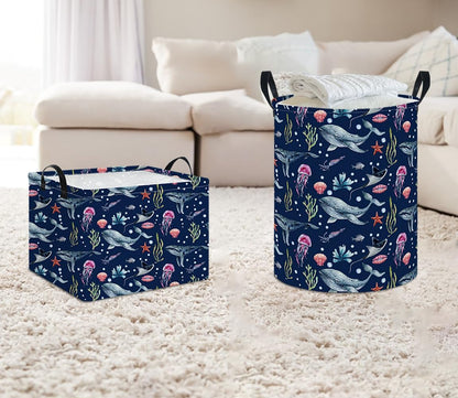 Large Round Canvas Linen Laundry Hamper,Waterproof Storage Bin for Books/Clothes, Laundry Basket, Gift Basket(Eucalyptus leaves)