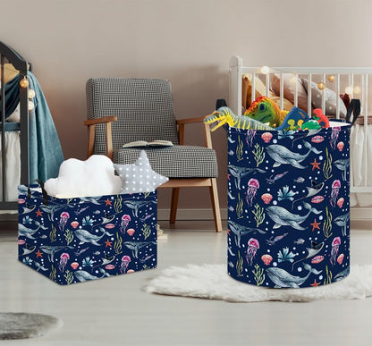 Large Round Canvas Linen Laundry Hamper,Waterproof Storage Bin for Books/Clothes, Laundry Basket, Gift Basket(Eucalyptus leaves)