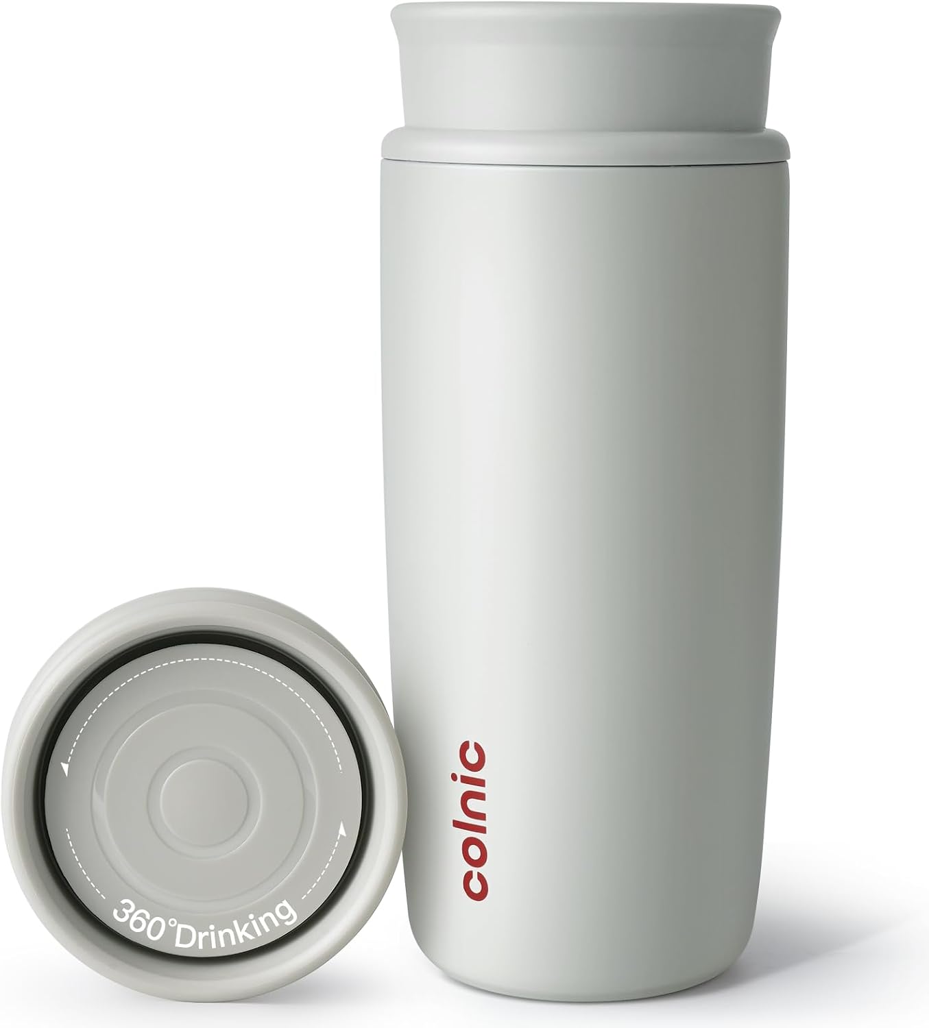 Travel Coffee Mug with 360°Lid, 12 oz Coffee Tumbler Insulated Travel Mugs for Hot and Cold, Vacuum Insulated Stainless Steel Coffee Cup Leak Proof Spill Proof-Ivory Gray