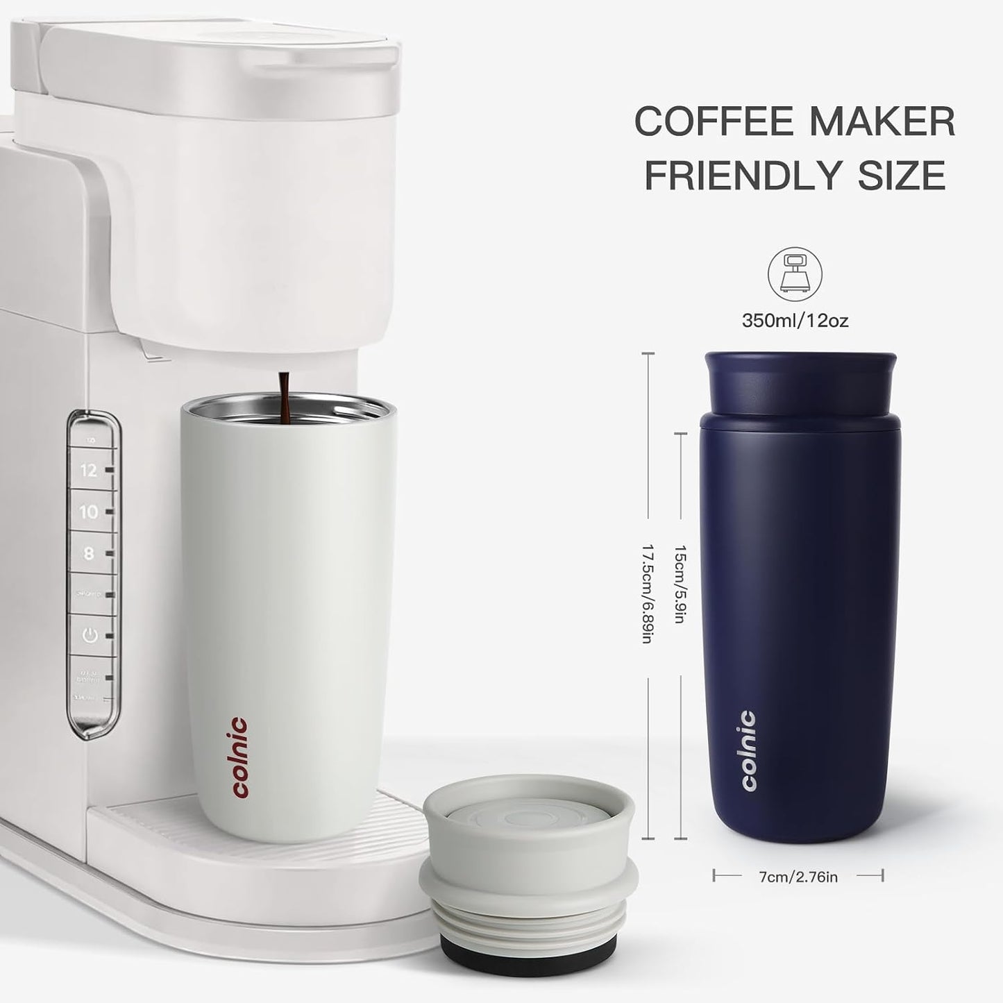 Travel Coffee Mug with 360°Lid, 12 oz Coffee Tumbler Insulated Travel Mugs for Hot and Cold, Vacuum Insulated Stainless Steel Coffee Cup Leak Proof Spill Proof-Ivory Gray