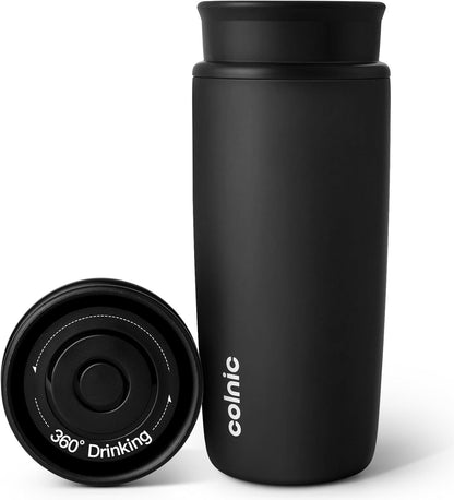 Travel Coffee Mug with 360°Lid, 12 oz Coffee Tumbler Insulated Travel Mugs for Hot and Cold, Vacuum Insulated Stainless Steel Coffee Cup Leak Proof Spill Proof-Ivory Gray