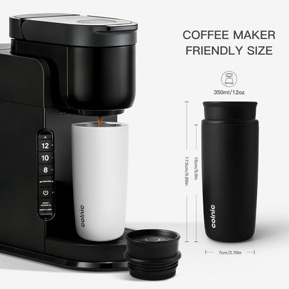 Travel Coffee Mug with 360°Lid, 12 oz Coffee Tumbler Insulated Travel Mugs for Hot and Cold, Vacuum Insulated Stainless Steel Coffee Cup Leak Proof Spill Proof-Ivory Gray