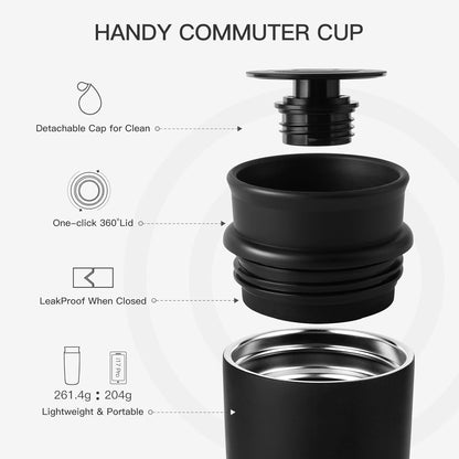 Travel Coffee Mug with 360°Lid, 12 oz Coffee Tumbler Insulated Travel Mugs for Hot and Cold, Vacuum Insulated Stainless Steel Coffee Cup Leak Proof Spill Proof-Ivory Gray