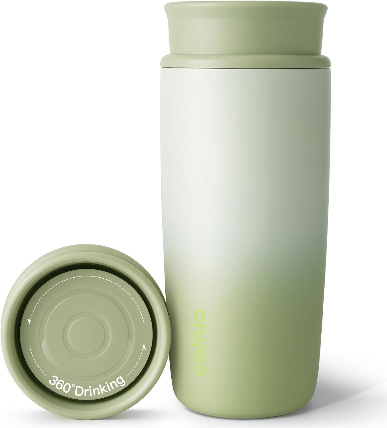 Travel Coffee Mug with 360°Lid, 12 oz Coffee Tumbler Insulated Travel Mugs for Hot and Cold, Vacuum Insulated Stainless Steel Coffee Cup Leak Proof Spill Proof-Ivory Gray