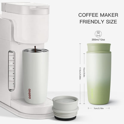 Travel Coffee Mug with 360°Lid, 12 oz Coffee Tumbler Insulated Travel Mugs for Hot and Cold, Vacuum Insulated Stainless Steel Coffee Cup Leak Proof Spill Proof-Ivory Gray