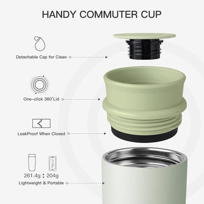 Travel Coffee Mug with 360°Lid, 12 oz Coffee Tumbler Insulated Travel Mugs for Hot and Cold, Vacuum Insulated Stainless Steel Coffee Cup Leak Proof Spill Proof-Ivory Gray