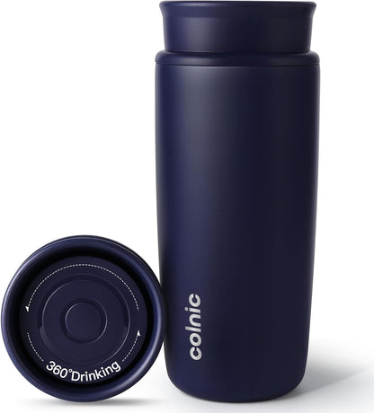 Travel Coffee Mug with 360°Lid, 12 oz Coffee Tumbler Insulated Travel Mugs for Hot and Cold, Vacuum Insulated Stainless Steel Coffee Cup Leak Proof Spill Proof-Ivory Gray