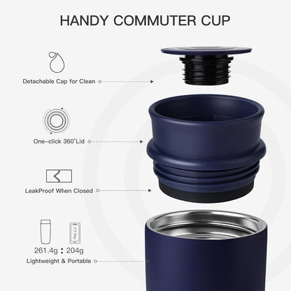 Travel Coffee Mug with 360°Lid, 12 oz Coffee Tumbler Insulated Travel Mugs for Hot and Cold, Vacuum Insulated Stainless Steel Coffee Cup Leak Proof Spill Proof-Ivory Gray