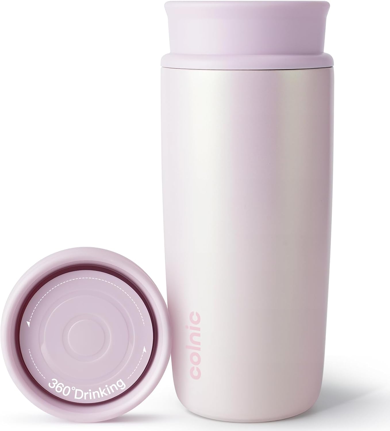 Travel Coffee Mug with 360°Lid, 12 oz Coffee Tumbler Insulated Travel Mugs for Hot and Cold, Vacuum Insulated Stainless Steel Coffee Cup Leak Proof Spill Proof-Ivory Gray