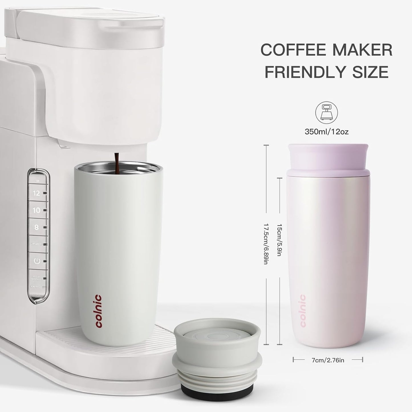 Travel Coffee Mug with 360°Lid, 12 oz Coffee Tumbler Insulated Travel Mugs for Hot and Cold, Vacuum Insulated Stainless Steel Coffee Cup Leak Proof Spill Proof-Ivory Gray