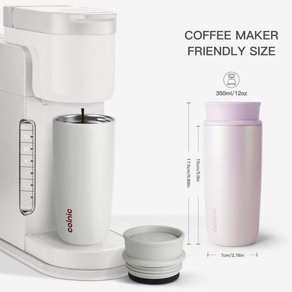 Travel Coffee Mug with 360°Lid, 12 oz Coffee Tumbler Insulated Travel Mugs for Hot and Cold, Vacuum Insulated Stainless Steel Coffee Cup Leak Proof Spill Proof-Ivory Gray