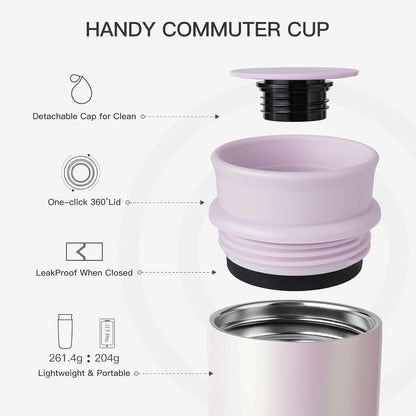 Travel Coffee Mug with 360°Lid, 12 oz Coffee Tumbler Insulated Travel Mugs for Hot and Cold, Vacuum Insulated Stainless Steel Coffee Cup Leak Proof Spill Proof-Ivory Gray
