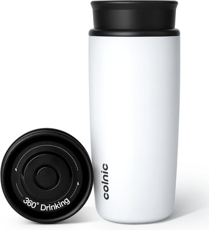 Travel Coffee Mug with 360°Lid, 12 oz Coffee Tumbler Insulated Travel Mugs for Hot and Cold, Vacuum Insulated Stainless Steel Coffee Cup Leak Proof Spill Proof-Ivory Gray