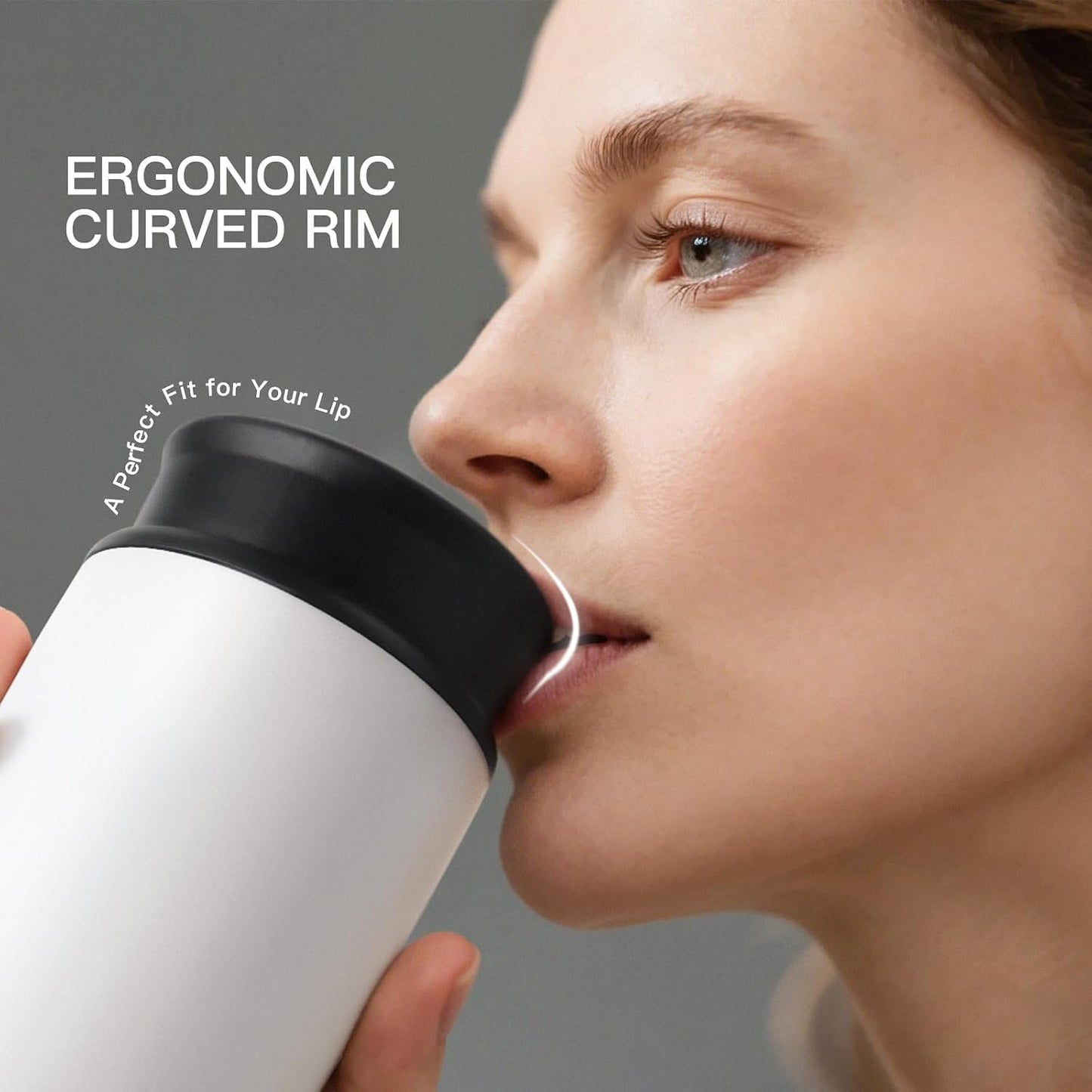 Travel Coffee Mug with 360°Lid, 12 oz Coffee Tumbler Insulated Travel Mugs for Hot and Cold, Vacuum Insulated Stainless Steel Coffee Cup Leak Proof Spill Proof-Ivory Gray