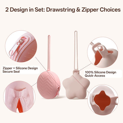 Silicone Pacifier Holder Case, Pacifiers Holder Pouch for Diaper Bag, Pacifier Storage Case for Baby Girl Boy, Outdoor On-The-Go Use, 2 Pack, Light Pink + Pink