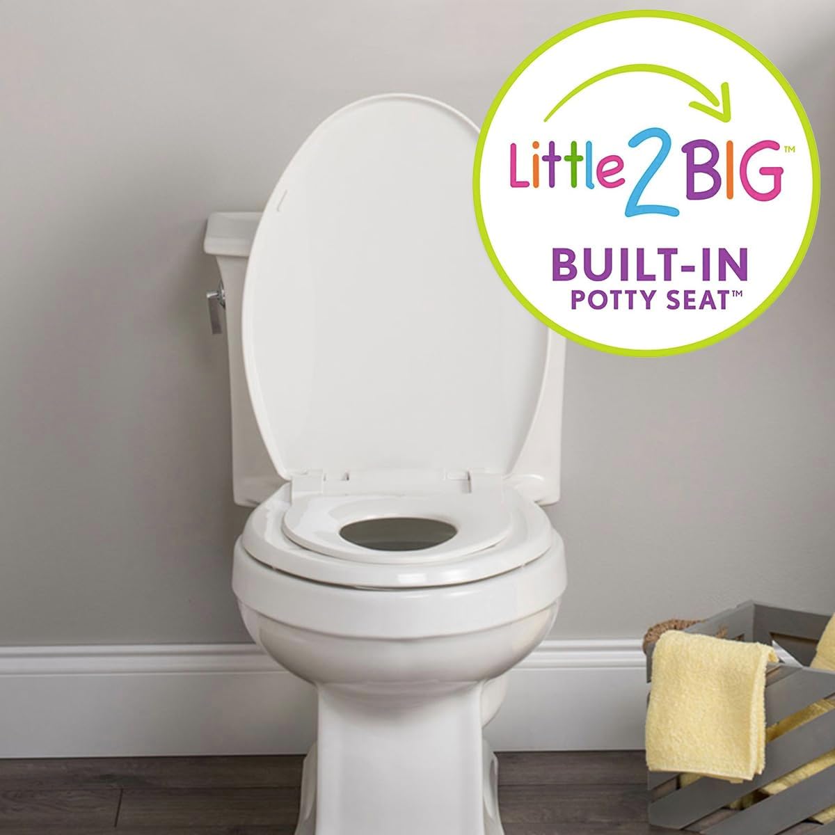 Little2Big Toilet Seat with Built-In Toddler Potty Training Seat, Slow Close, Easy to Install, Made in USA, ELONGATED, White