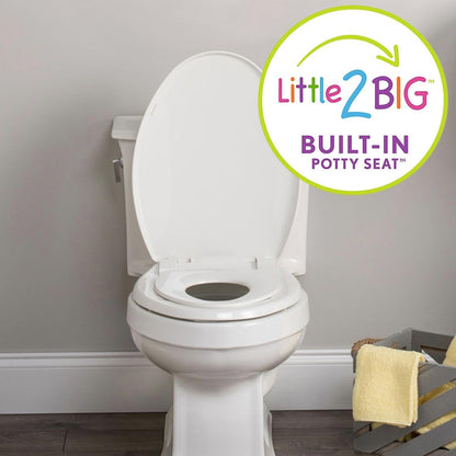 Little2Big Toilet Seat with Built-In Toddler Potty Training Seat, Slow Close, Easy to Install, Made in USA, ELONGATED, White