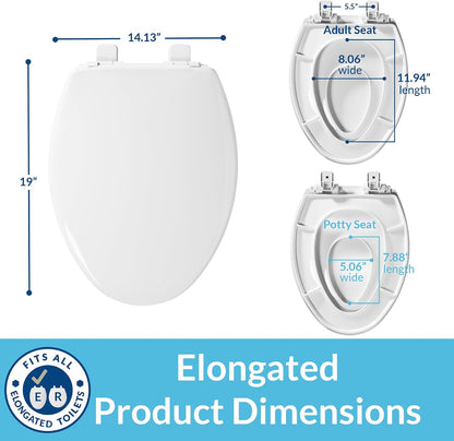 Little2Big Toilet Seat with Built-In Toddler Potty Training Seat, Slow Close, Easy to Install, Made in USA, ELONGATED, White