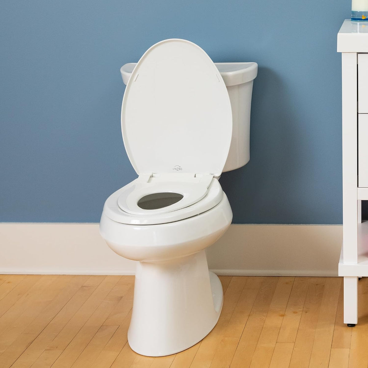 Little2Big Toilet Seat with Built-In Toddler Potty Training Seat, Slow Close, Easy to Install, Made in USA, ELONGATED, White
