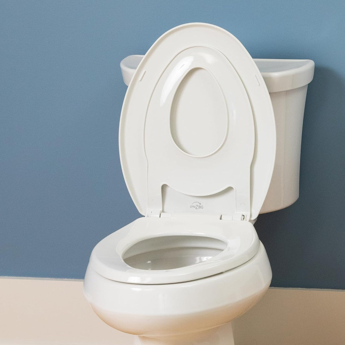 Little2Big Toilet Seat with Built-In Toddler Potty Training Seat, Slow Close, Easy to Install, Made in USA, ELONGATED, White
