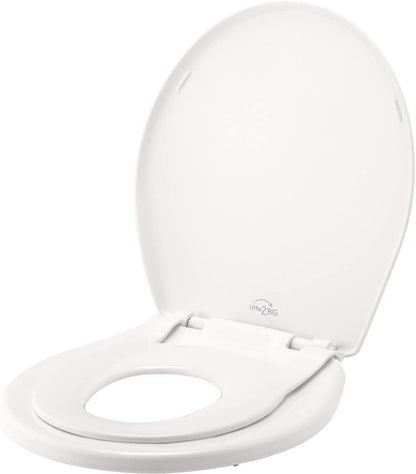 Little2Big Toilet Seat with Built-In Toddler Potty Training Seat, Slow Close, Easy to Install, Made in USA, ELONGATED, White