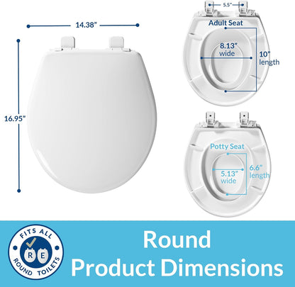 Little2Big Toilet Seat with Built-In Toddler Potty Training Seat, Slow Close, Easy to Install, Made in USA, ELONGATED, White
