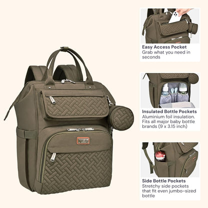 Diaper Bag Backpack, Multifunction Nappy Changing Bag with Changing Pad, Stroller Straps & Pacifier Case, Unisex Stylish Travel Back Pack for Moms & Dads – Apricot & Black