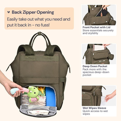 Diaper Bag Backpack, Multifunction Nappy Changing Bag with Changing Pad, Stroller Straps & Pacifier Case, Unisex Stylish Travel Back Pack for Moms & Dads – Apricot & Black