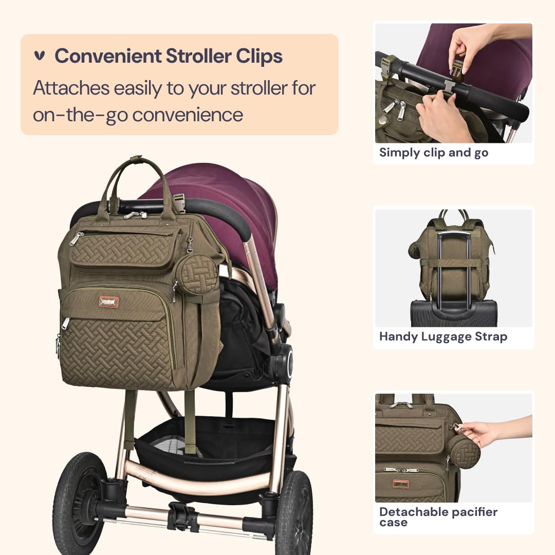 Diaper Bag Backpack, Multifunction Nappy Changing Bag with Changing Pad, Stroller Straps & Pacifier Case, Unisex Stylish Travel Back Pack for Moms & Dads – Apricot & Black