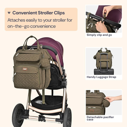 Diaper Bag Backpack, Multifunction Nappy Changing Bag with Changing Pad, Stroller Straps & Pacifier Case, Unisex Stylish Travel Back Pack for Moms & Dads – Apricot & Black