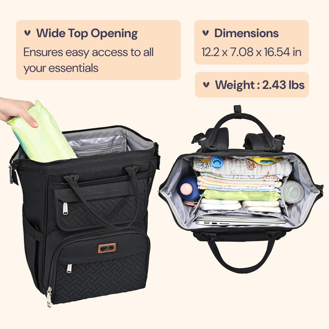 Diaper Bag Backpack, Multifunction Nappy Changing Bag with Changing Pad, Stroller Straps & Pacifier Case, Unisex Stylish Travel Back Pack for Moms & Dads – Apricot & Black