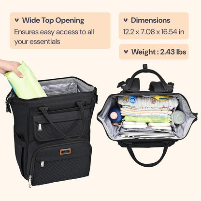 Diaper Bag Backpack, Multifunction Nappy Changing Bag with Changing Pad, Stroller Straps & Pacifier Case, Unisex Stylish Travel Back Pack for Moms & Dads – Apricot & Black