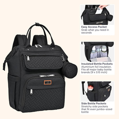Diaper Bag Backpack, Multifunction Nappy Changing Bag with Changing Pad, Stroller Straps & Pacifier Case, Unisex Stylish Travel Back Pack for Moms & Dads – Apricot & Black