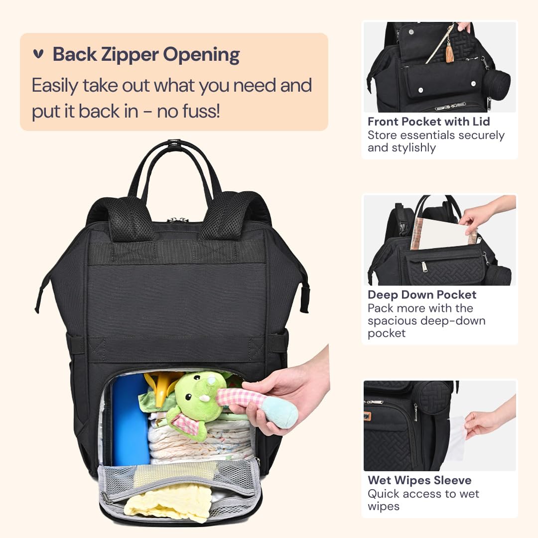 Diaper Bag Backpack, Multifunction Nappy Changing Bag with Changing Pad, Stroller Straps & Pacifier Case, Unisex Stylish Travel Back Pack for Moms & Dads – Apricot & Black