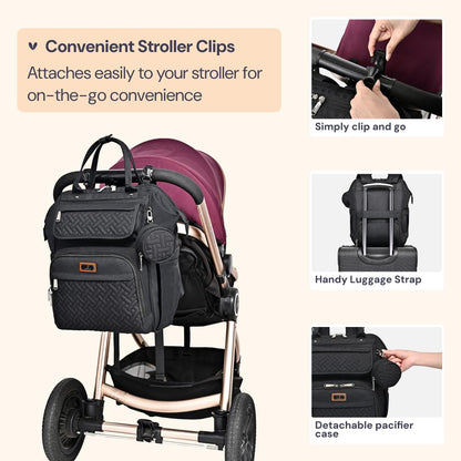 Diaper Bag Backpack, Multifunction Nappy Changing Bag with Changing Pad, Stroller Straps & Pacifier Case, Unisex Stylish Travel Back Pack for Moms & Dads – Apricot & Black