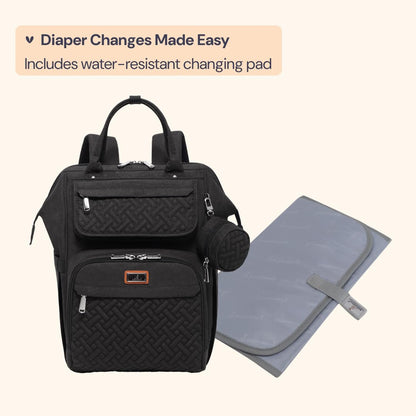 Diaper Bag Backpack, Multifunction Nappy Changing Bag with Changing Pad, Stroller Straps & Pacifier Case, Unisex Stylish Travel Back Pack for Moms & Dads – Apricot & Black