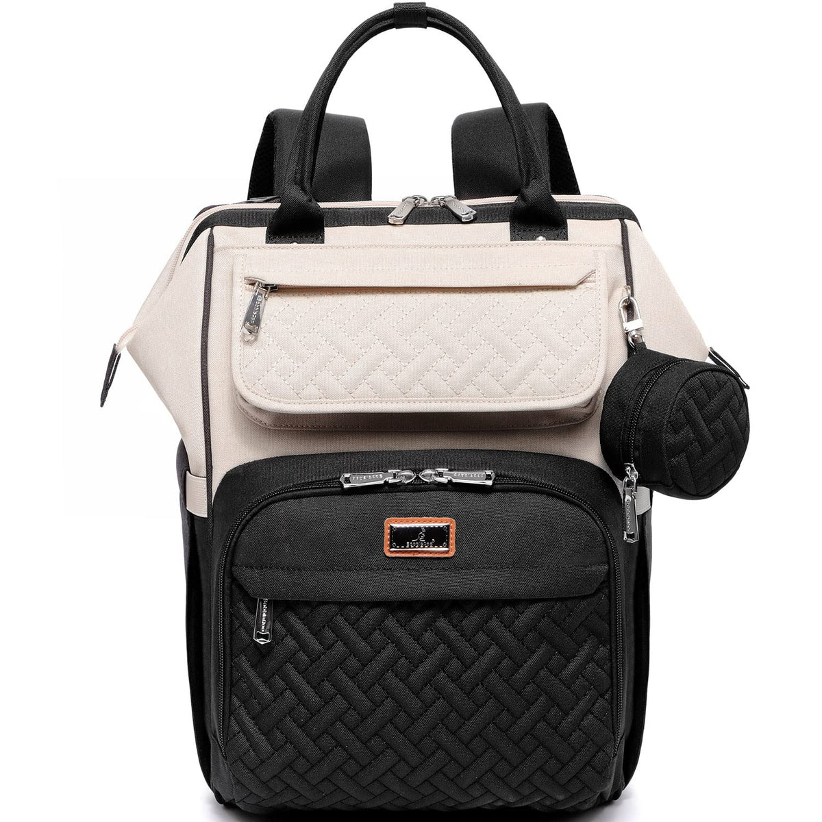 Diaper Bag Backpack, Multifunction Nappy Changing Bag with Changing Pad, Stroller Straps & Pacifier Case, Unisex Stylish Travel Back Pack for Moms & Dads – Apricot & Black
