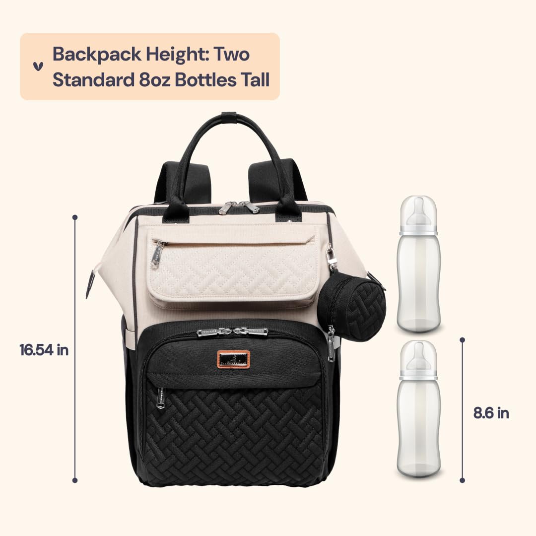 Diaper Bag Backpack, Multifunction Nappy Changing Bag with Changing Pad, Stroller Straps & Pacifier Case, Unisex Stylish Travel Back Pack for Moms & Dads – Apricot & Black