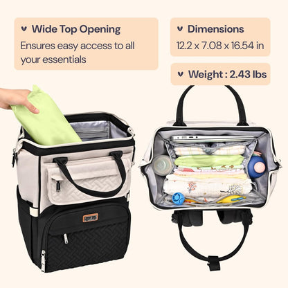 Diaper Bag Backpack, Multifunction Nappy Changing Bag with Changing Pad, Stroller Straps & Pacifier Case, Unisex Stylish Travel Back Pack for Moms & Dads – Apricot & Black