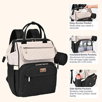 Diaper Bag Backpack, Multifunction Nappy Changing Bag with Changing Pad, Stroller Straps & Pacifier Case, Unisex Stylish Travel Back Pack for Moms & Dads – Apricot & Black