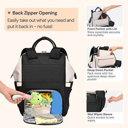Diaper Bag Backpack, Multifunction Nappy Changing Bag with Changing Pad, Stroller Straps & Pacifier Case, Unisex Stylish Travel Back Pack for Moms & Dads – Apricot & Black