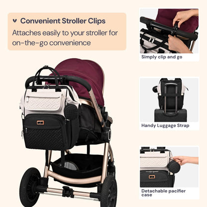 Diaper Bag Backpack, Multifunction Nappy Changing Bag with Changing Pad, Stroller Straps & Pacifier Case, Unisex Stylish Travel Back Pack for Moms & Dads – Apricot & Black