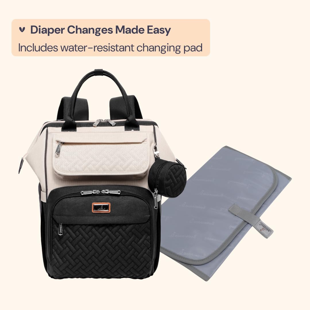 Diaper Bag Backpack, Multifunction Nappy Changing Bag with Changing Pad, Stroller Straps & Pacifier Case, Unisex Stylish Travel Back Pack for Moms & Dads – Apricot & Black